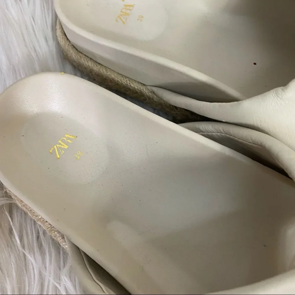NEW ZARA ecru white leather flat wide straps sandals 39 US 8.5 - Picture 10 of 11